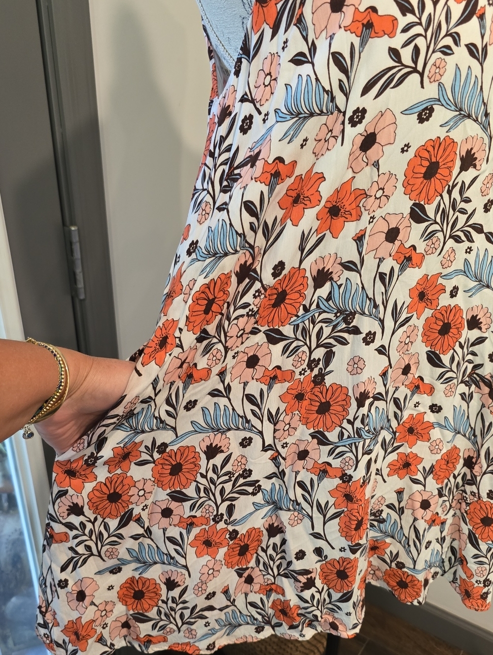 Lulu's Coral and White Floral Back-Tie Swing Dress - Picture 7 of 9